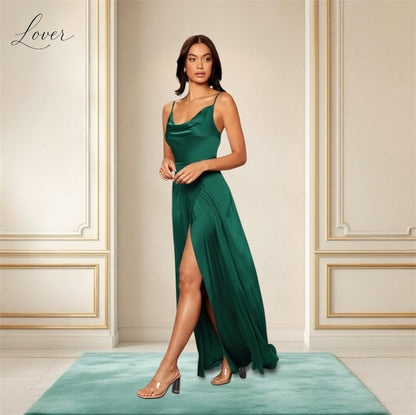 Vestido verde esmeralda de satin