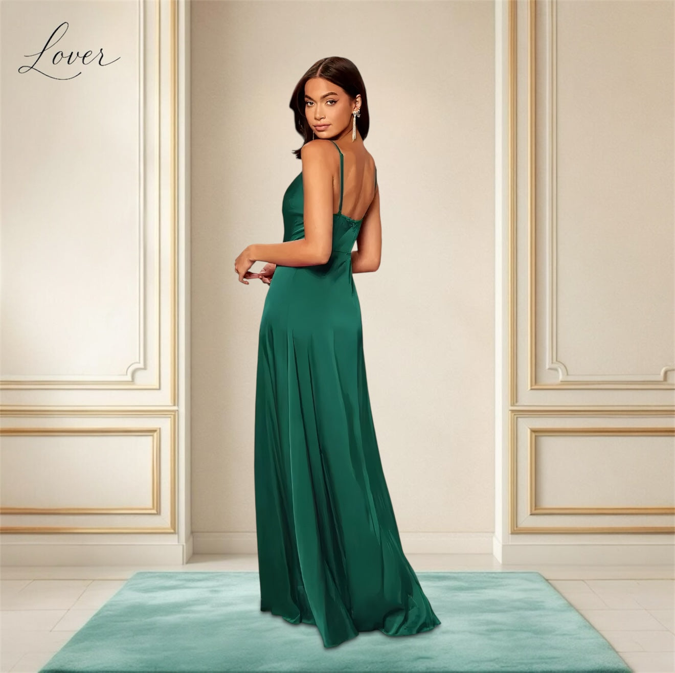 Vestido verde esmeralda de satin