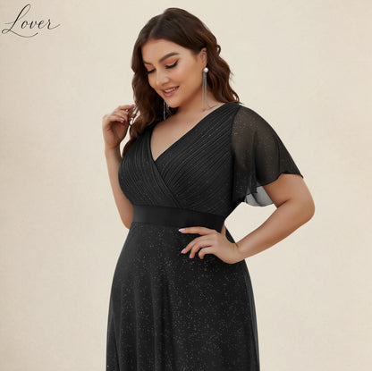 Vestido negro de brillos con manga