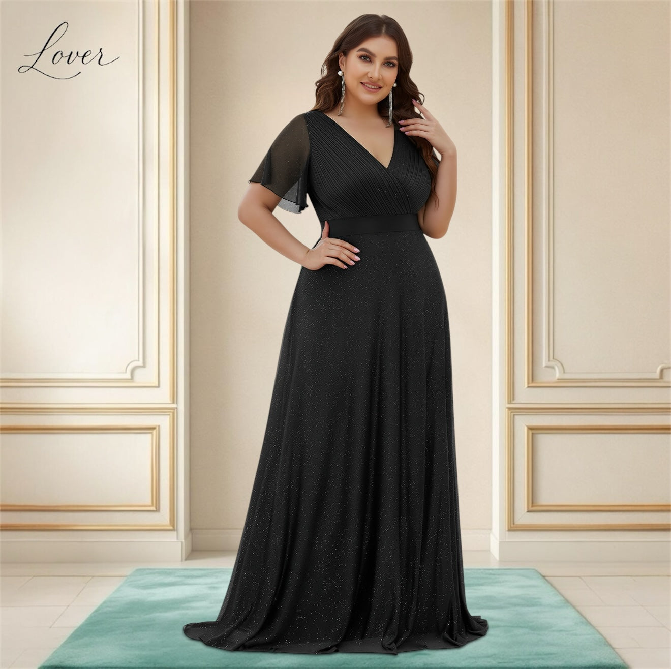 Vestido negro de brillos con manga