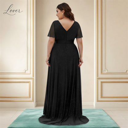 Vestido negro de brillos con manga