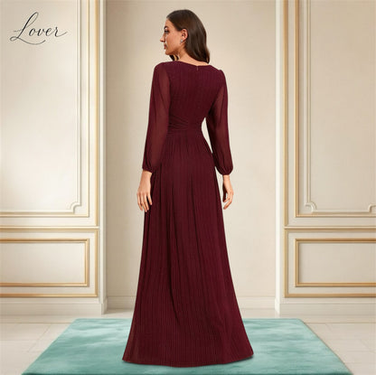 Vestido vino de manga larga con brillos
