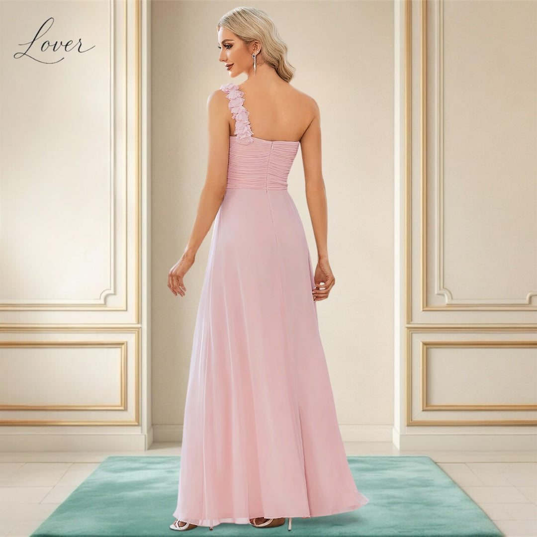 Vestido rosa con tirante de flores