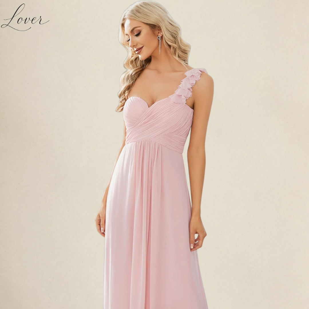 Vestido rosa con tirante de flores