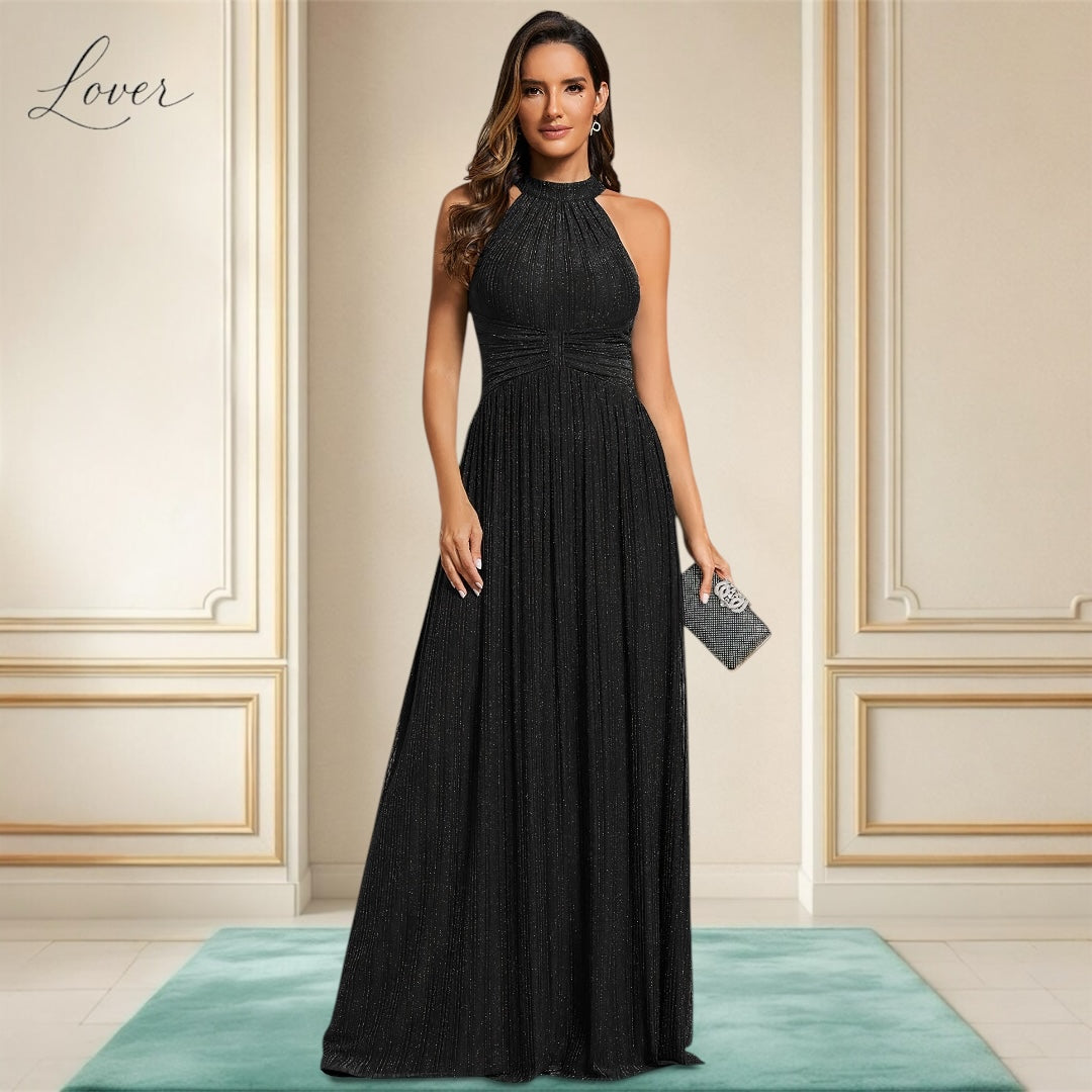 Vestido negro halter con brillos