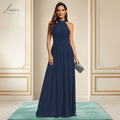 Vestido azul navy halter con brillos