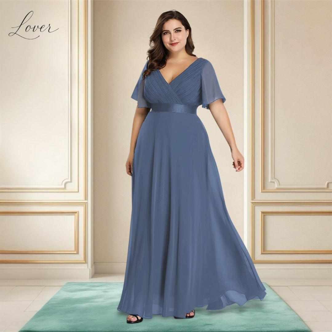 Vestido dusty blue con escote en V y mangas