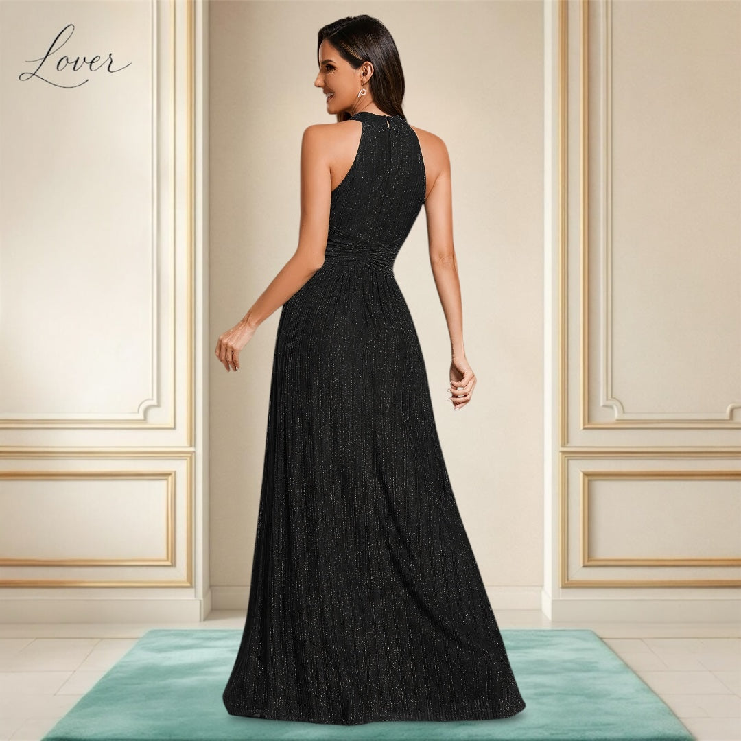 Vestido negro halter con brillos