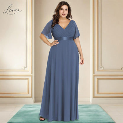 Vestido dusty blue con escote en V y mangas